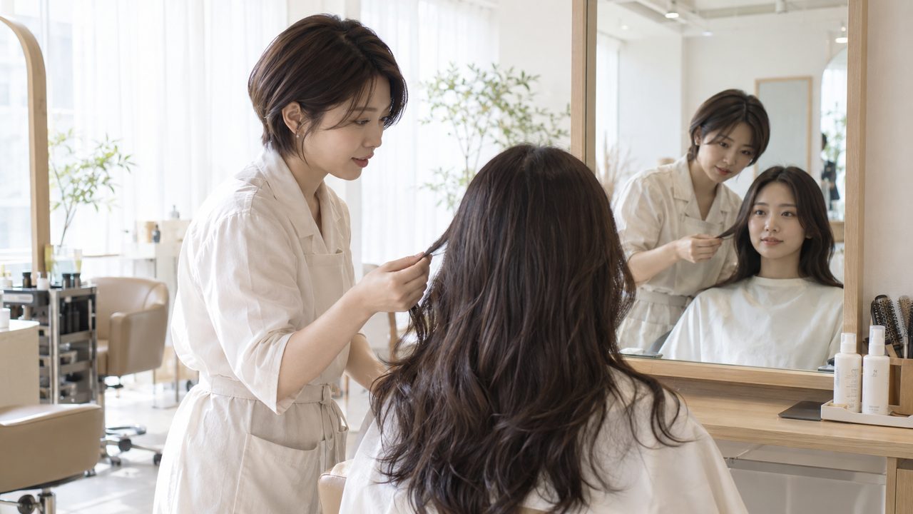 헤어 살롱 현장 실무 수업 장면 (시안용 이미지)